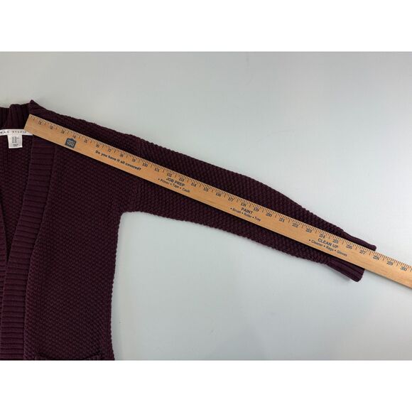 Max Studio Women's Longline Cardigan Sweater Open Front Pockets Burgundy Size XS - Picture 7 of 8